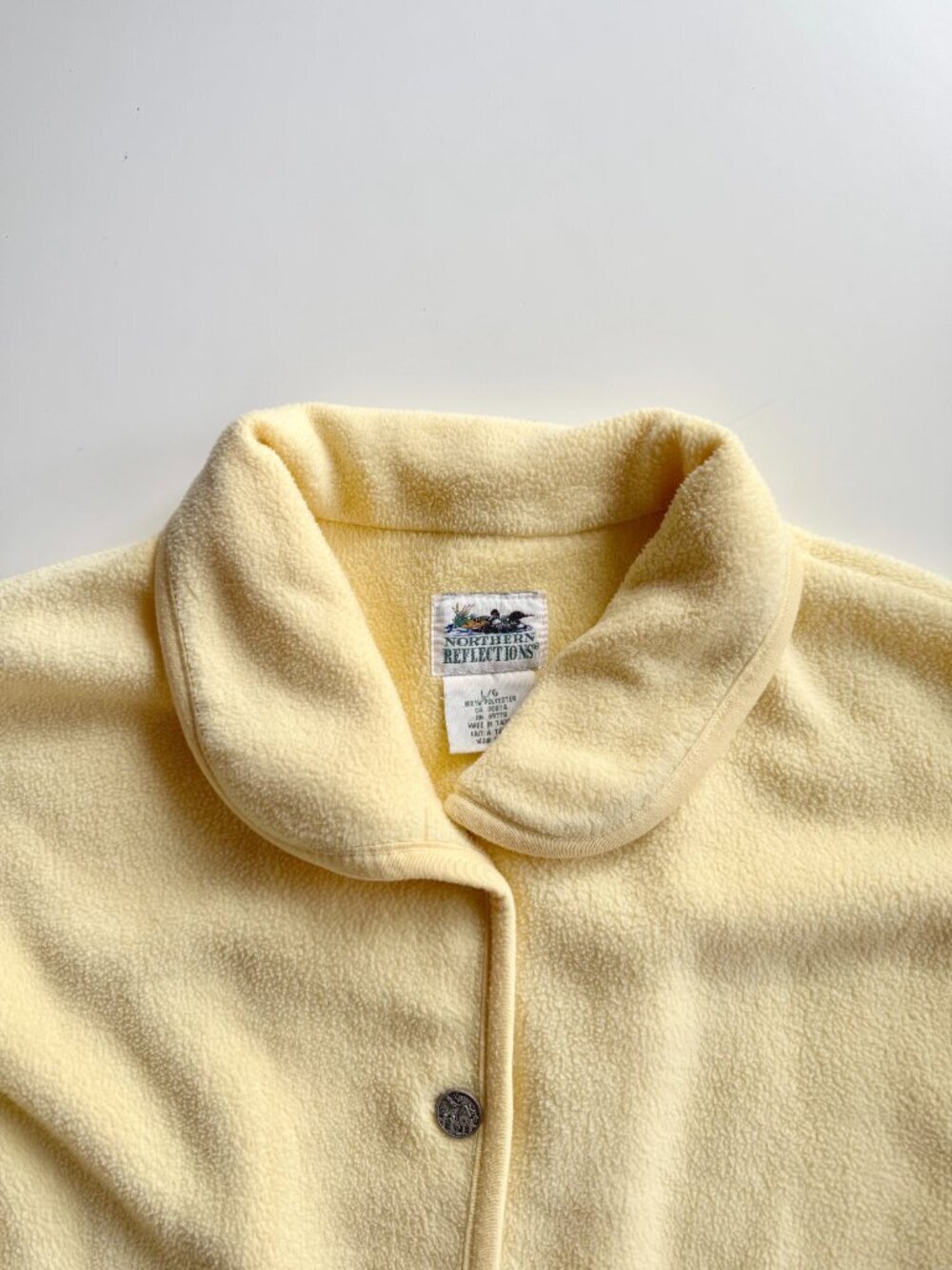 Vintage 00's NORTHERN REFLECTIONS Yellow Embroidered Bird Fleece Jacket, Size L - Picture 14 of 15
